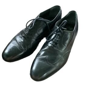 VTG Bruno Magli Black Leather Wing Tip Dress Shoes Mens Size 9.5 M Made In Italy